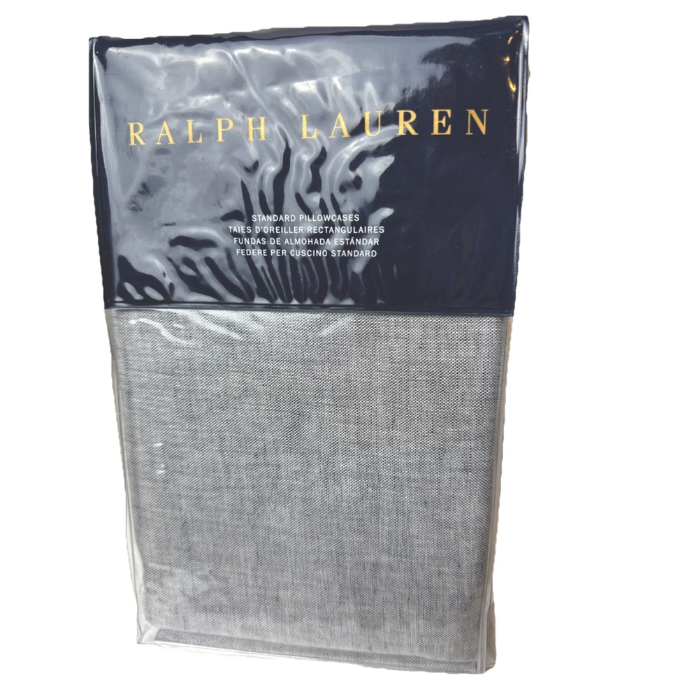 Ralph Lauren Set 2 CARY Linen Cotton Standard Pillowcases Essex Blue $130 New
